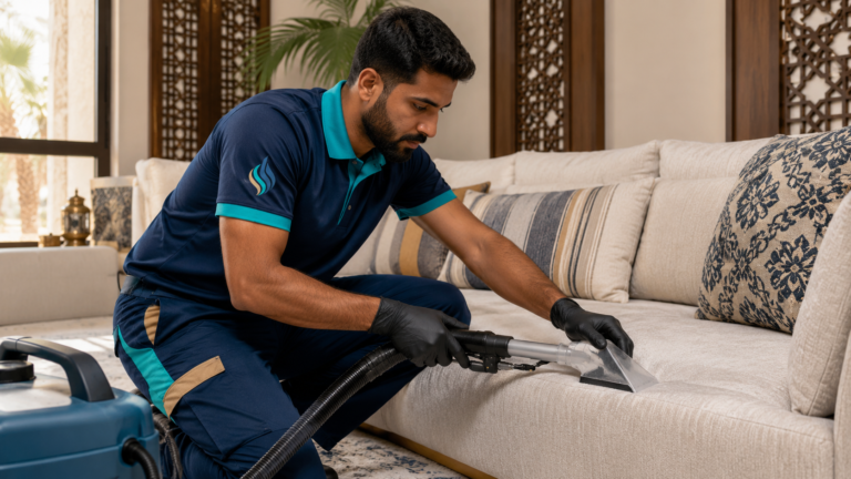 فني من الريان ينفذ تنظيف كنب ومجالس في جدة داخل مجلس حديث
