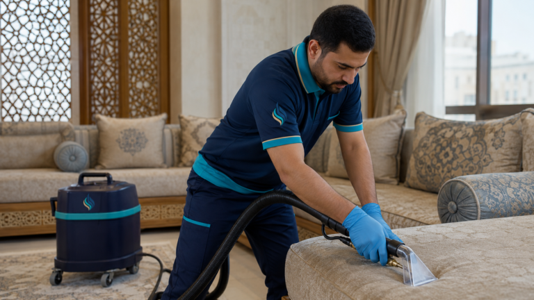 فني من الريان ينفذ تنظيف كنب ومجالس في مكة داخل مجلس حديث
