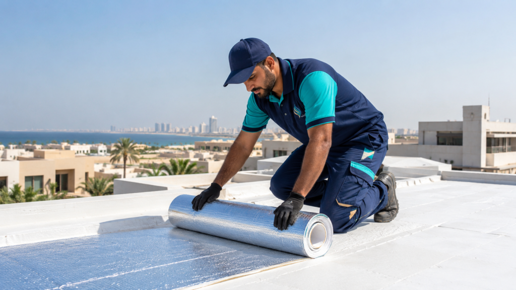 فني من الريان ينفذ خدمة عزل الأسطح الحراري في جدة على سطح منزل